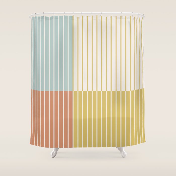 Color Block Line Abstract IX Coastal Beachy Shower Curtain Gallery Image 1