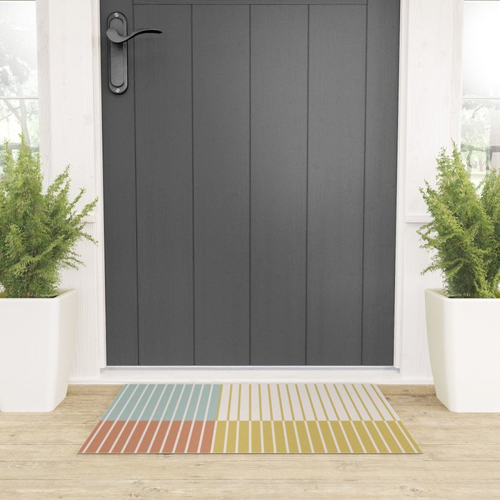 Color Block Line Abstract IX Coastal Beachy Welcome Mat Gallery Image 3