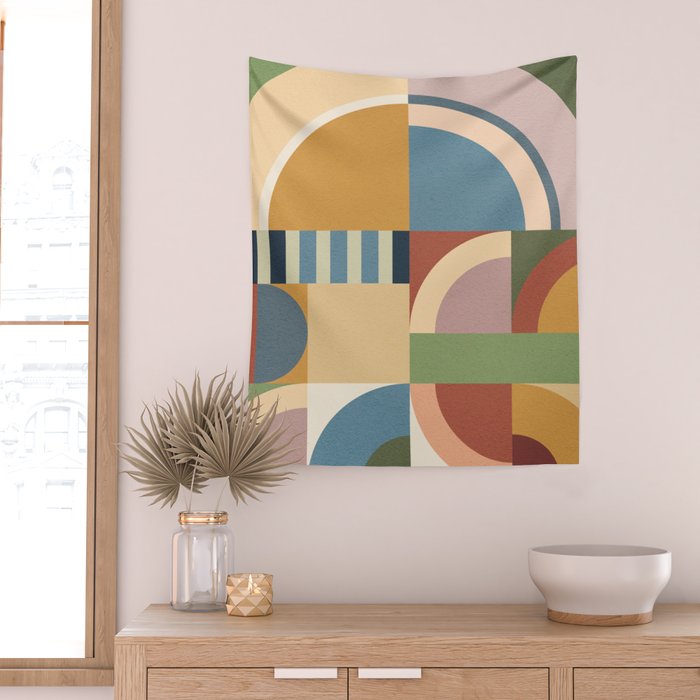 Abstract Bauhaus Geometry Sophisticated Autumn Wall Tapestry Gallery Image 2
