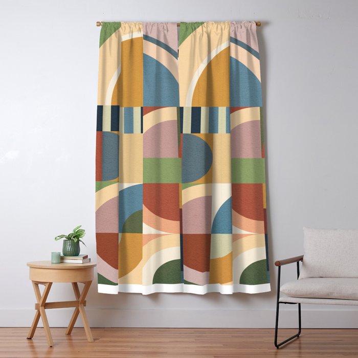Abstract Bauhaus Geometry Sophisticated Autumn Window Curtain Gallery Image 5