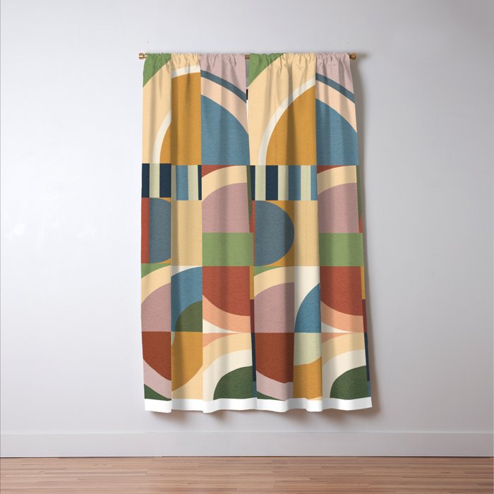 Abstract Bauhaus Geometry Sophisticated Autumn Window Curtain Gallery Image 3