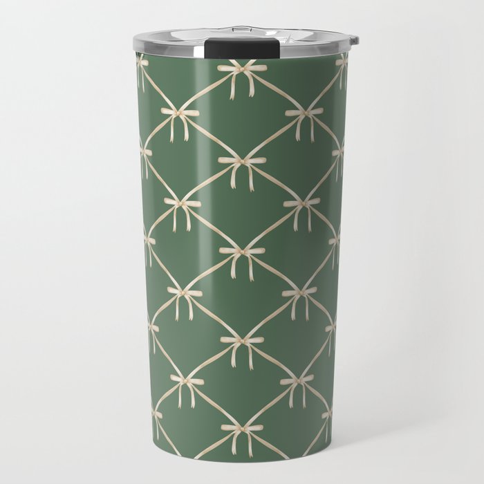 Bows & Ribbons Pattern XXVI Natural Green Travel Mug Gallery Image 1