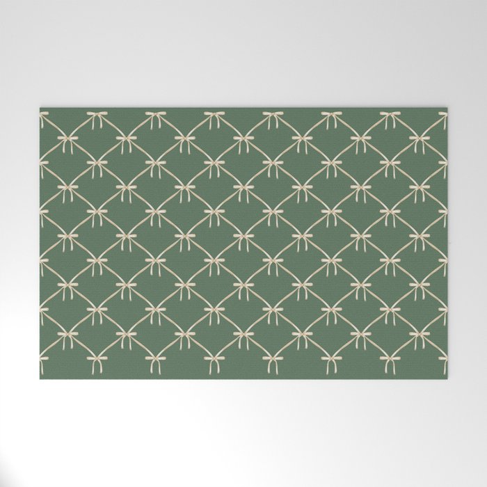 Bows & Ribbons Pattern XXVI Natural Green Welcome Mat Gallery Image 1