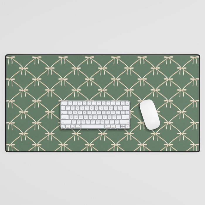 Bows & Ribbons Pattern XXVI Natural Green Desk Mat Gallery Image 1