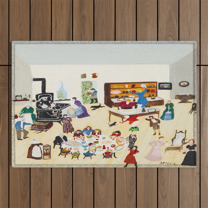 Anna Mary Robertson 'Grandma' Moses Thanksgiving American Folk Art Outdoor Rug Gallery Image 1