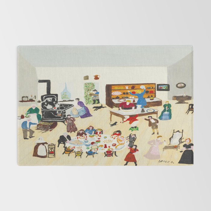Anna Mary Robertson 'Grandma' Moses Thanksgiving American Folk Art Rug Gallery Image 2