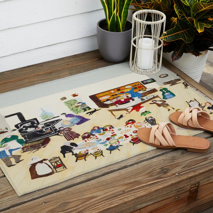 Anna Mary Robertson 'Grandma' Moses Thanksgiving American Folk Art Outdoor Rug Gallery Image 2