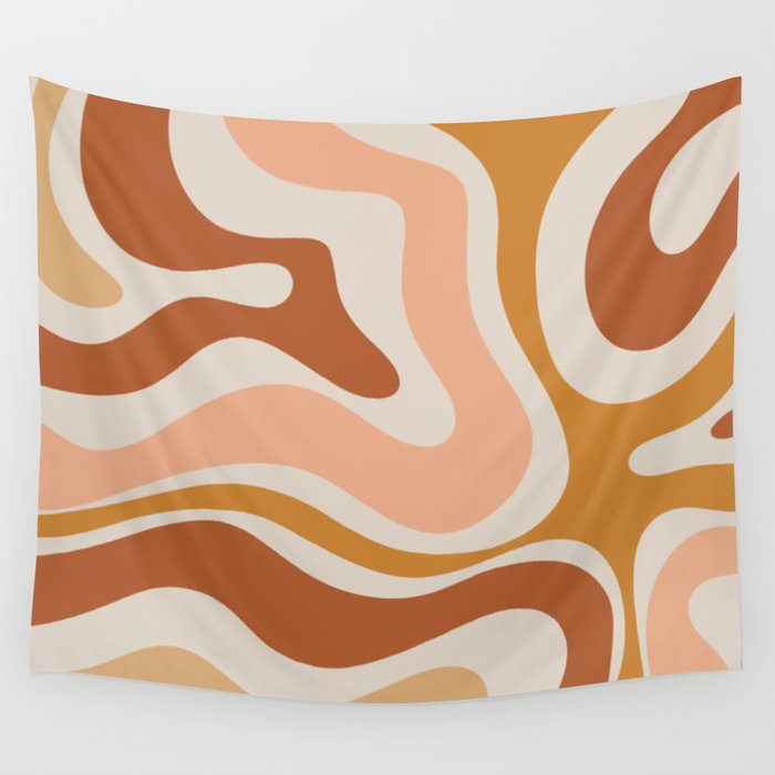 Modern Retro Liquid Swirl Abstract Square in Terracotta Earth Tones Wall Tapestry Gallery Image 4
