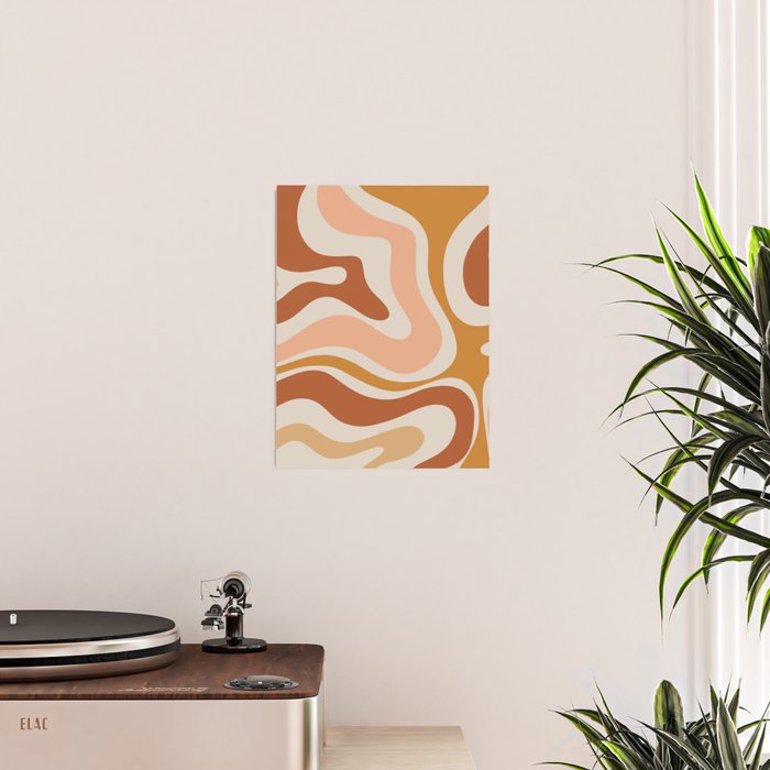 Modern Retro Liquid Swirl Abstract Square in Terracotta Earth Tones Poster Gallery Image 2