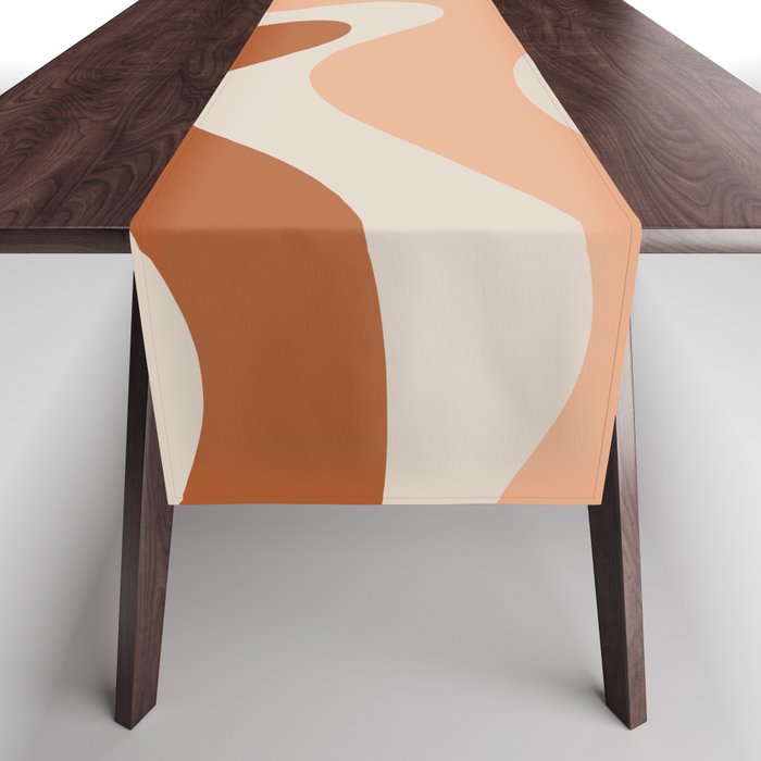 Modern Retro Liquid Swirl Abstract Square in Terracotta Earth Tones Table Runner Gallery Image 1