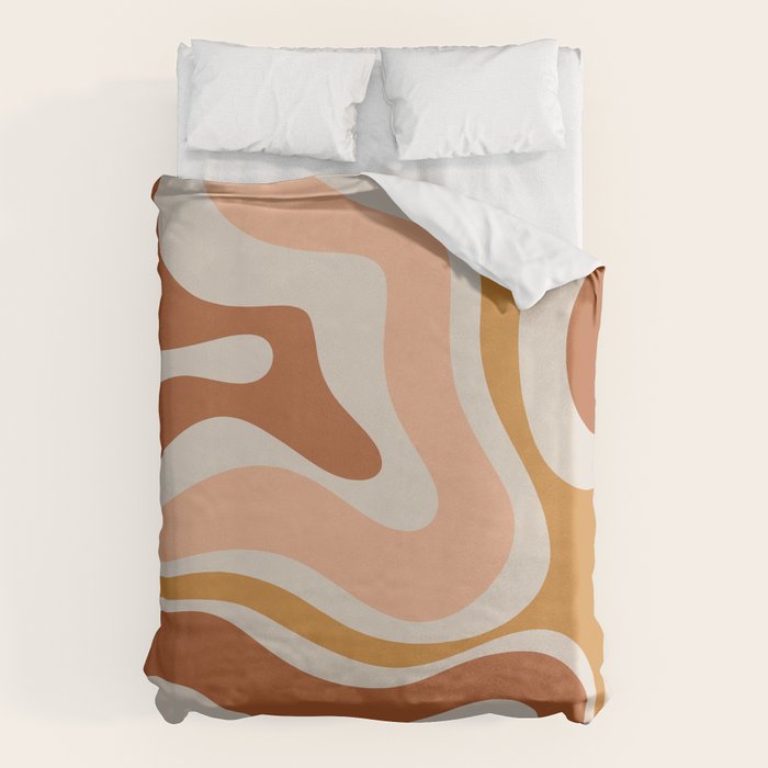 Modern Retro Liquid Swirl Abstract Square in Terracotta Earth Tones Duvet Cover Gallery Image 6