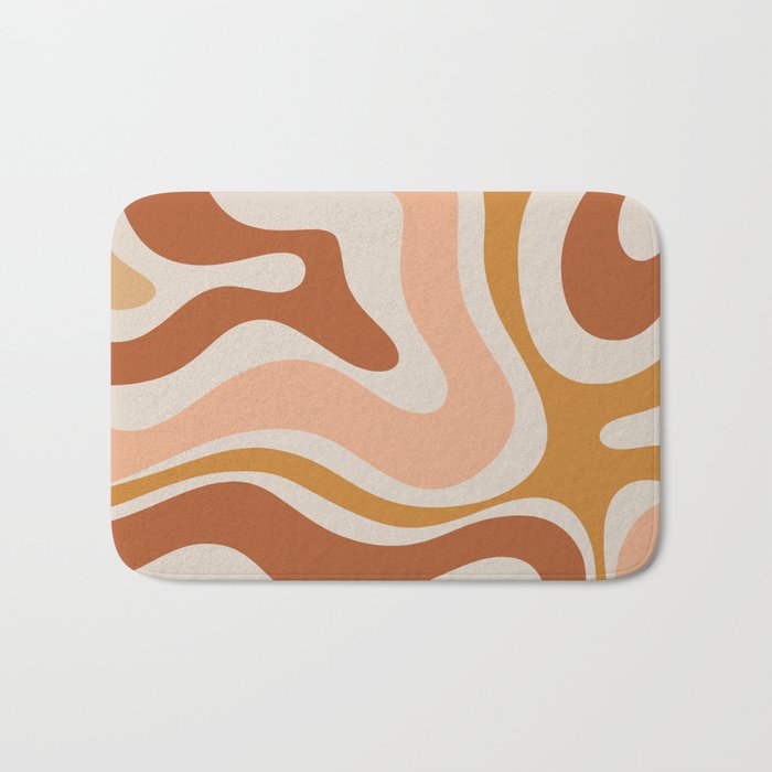 Modern Retro Liquid Swirl Abstract Square in Terracotta Earth Tones Bath Mat Gallery Image 1