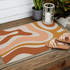 Modern Retro Liquid Swirl Abstract Square in Terracotta Earth Tones Outdoor Rug Gallery Image 2