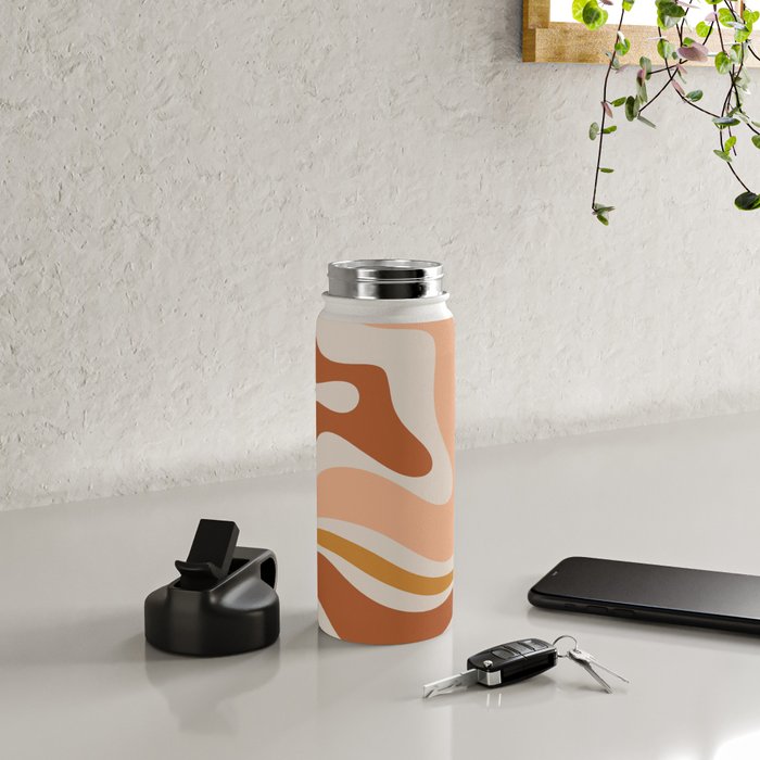 Modern Retro Liquid Swirl Abstract Square in Terracotta Earth Tones Water Bottle Gallery Image 4