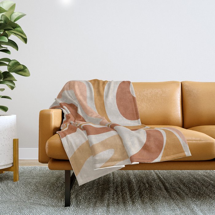 Modern Retro Liquid Swirl Abstract Square in Terracotta Earth Tones Throw Blanket Gallery Image 1