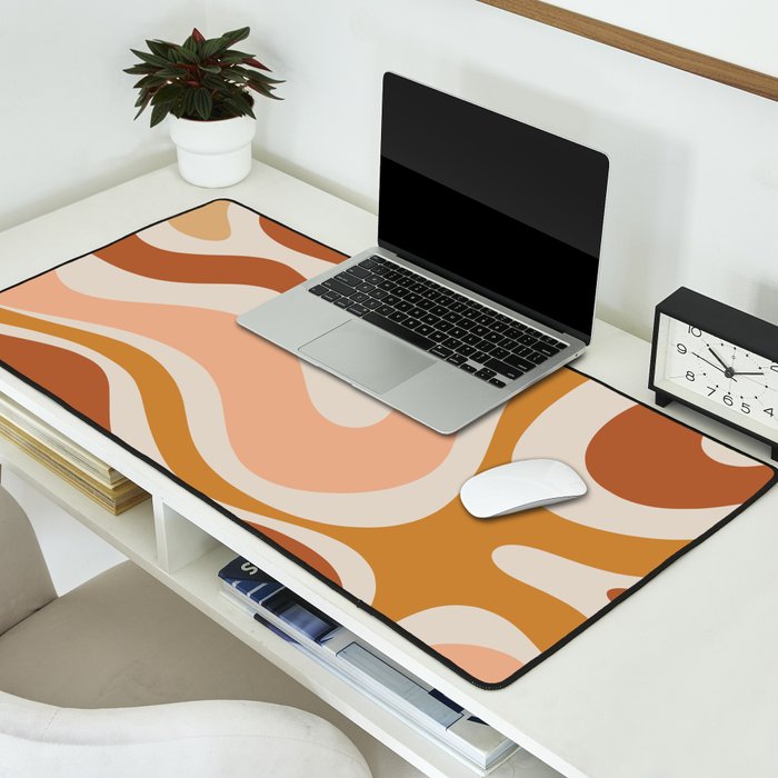 Modern Retro Liquid Swirl Abstract Square in Terracotta Earth Tones Desk Mat Gallery Image 2