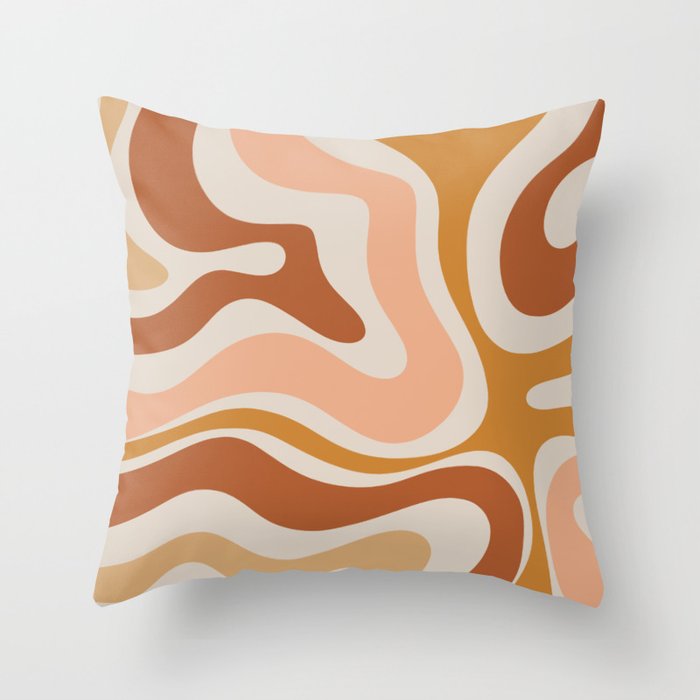 Modern Retro Liquid Swirl Abstract Square in Terracotta Earth Tones Throw Pillow Gallery Image 1