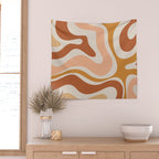 Modern Retro Liquid Swirl Abstract Square in Terracotta Earth Tones Wall Tapestry Gallery Image 2