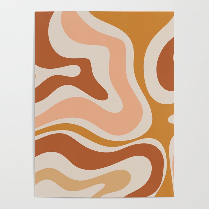 Modern Retro Liquid Swirl Abstract Square in Terracotta Earth Tones Poster Gallery Image 4