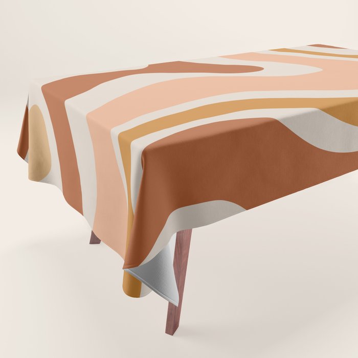 Modern Retro Liquid Swirl Abstract Square in Terracotta Earth Tones Tablecloth Gallery Image 1