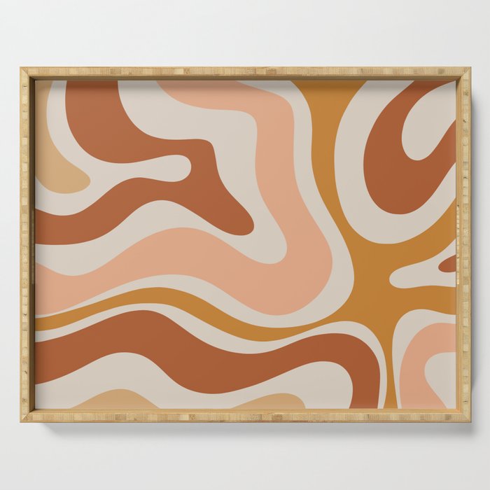 Modern Retro Liquid Swirl Abstract Square in Terracotta Earth Tones Serving Tray Gallery Image 1