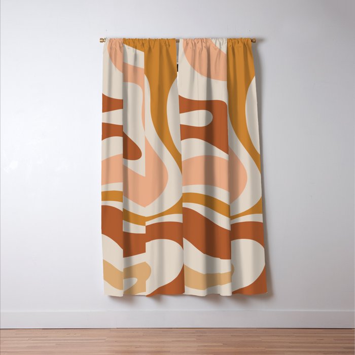 Modern Retro Liquid Swirl Abstract Square in Terracotta Earth Tones Window Curtain Gallery Image 3