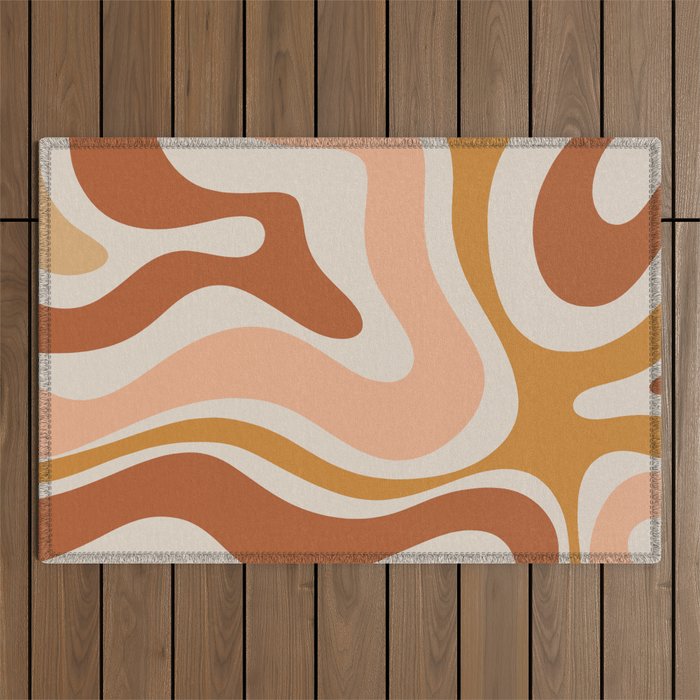 Modern Retro Liquid Swirl Abstract Square in Terracotta Earth Tones Outdoor Rug Gallery Image 1