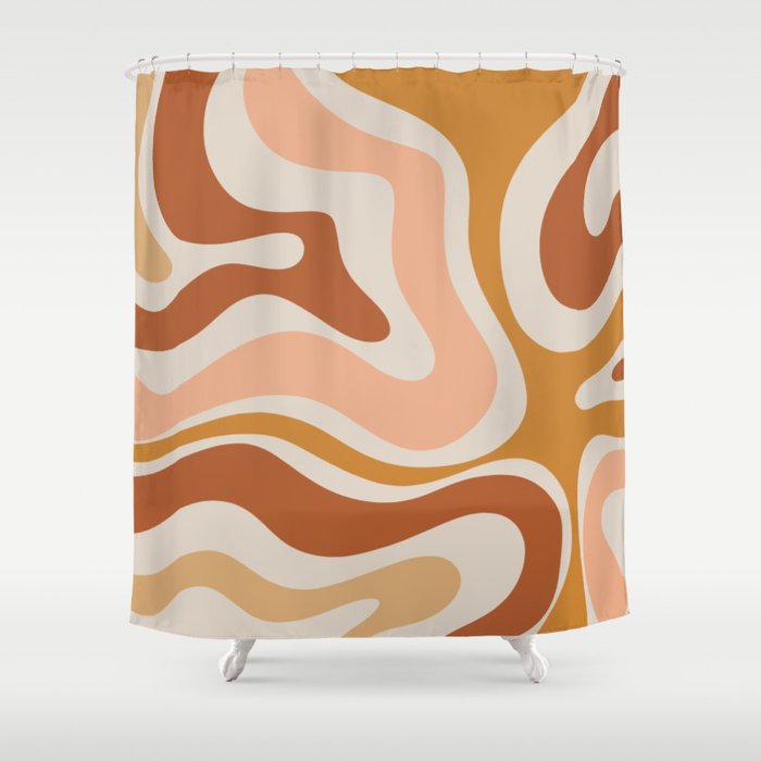 Modern Retro Liquid Swirl Abstract Square in Terracotta Earth Tones Shower Curtain Gallery Image 1