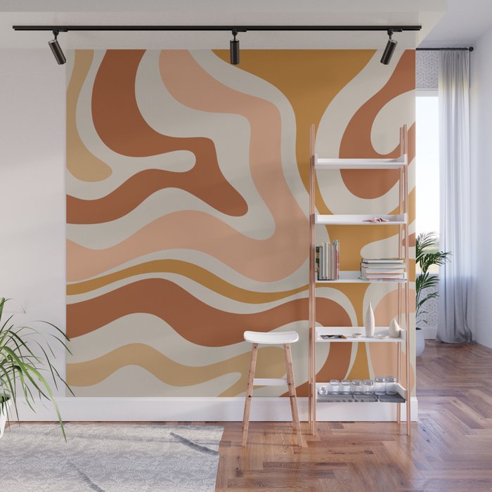 Modern Retro Liquid Swirl Abstract Square in Terracotta Earth Tones Wall Mural Gallery Image 1
