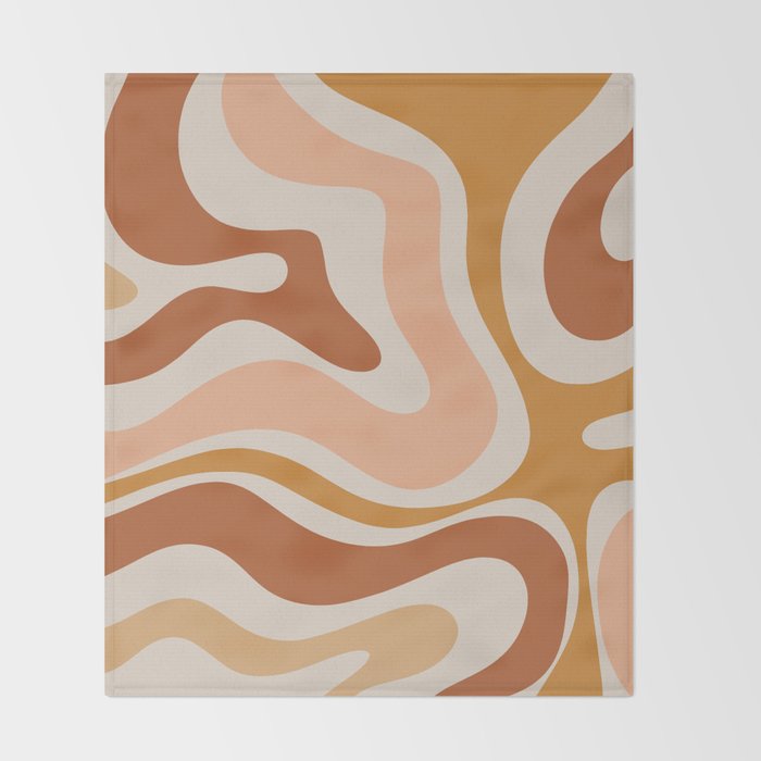 Modern Retro Liquid Swirl Abstract Square in Terracotta Earth Tones Throw Blanket Gallery Image 2
