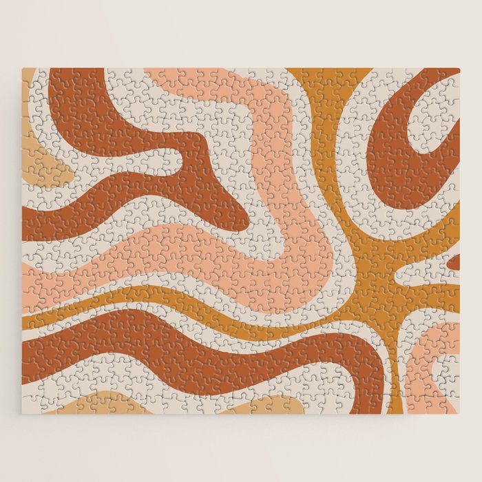 Modern Retro Liquid Swirl Abstract Square in Terracotta Earth Tones Jigsaw Puzzle Gallery Image 1