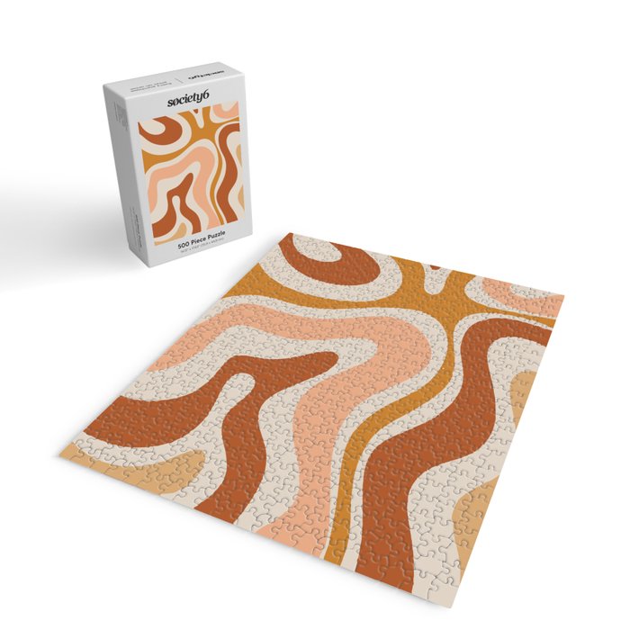 Modern Retro Liquid Swirl Abstract Square in Terracotta Earth Tones Jigsaw Puzzle Gallery Image 2