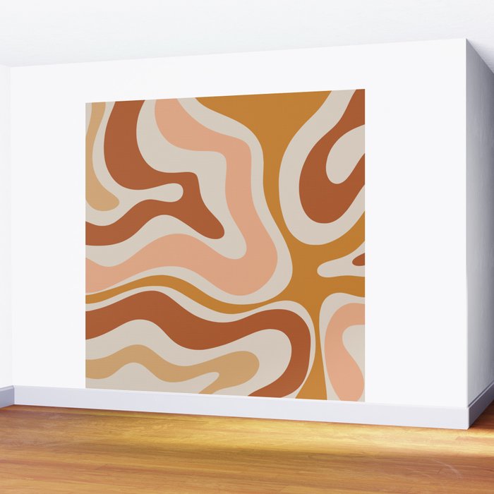 Modern Retro Liquid Swirl Abstract Square in Terracotta Earth Tones Wall Mural Gallery Image 2