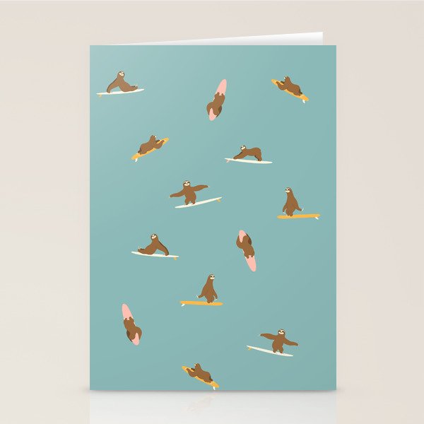 Surfing Sloth in Blue Stationery Card Gallery Image 2