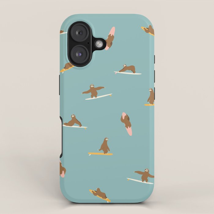 Surfing Sloth in Blue iPhone Case Gallery Image 1