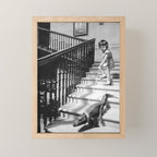 Girl Walking Baby Alligator, Black and White, Vintage Art Mini Art Print Gallery Image 1