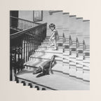 Girl Walking Baby Alligator, Black and White, Vintage Art Wrapping Paper Gallery Image 3