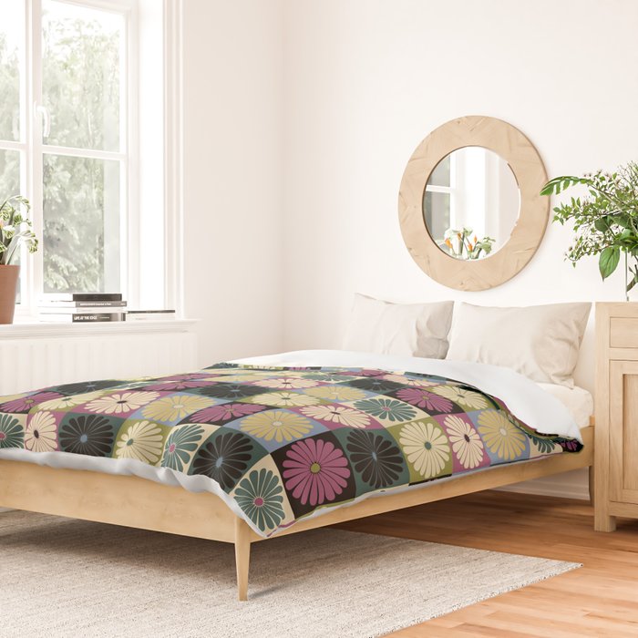 Retro Flowers Check Pattern I Duvet Cover Gallery Image 2