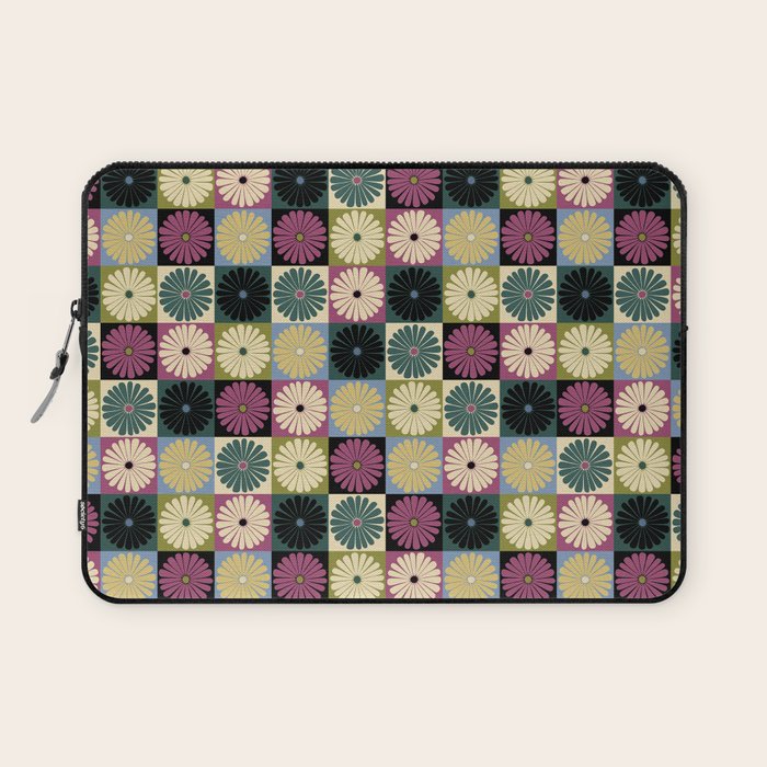 Retro Flowers Check Pattern I Laptop Sleeve Gallery Image 1