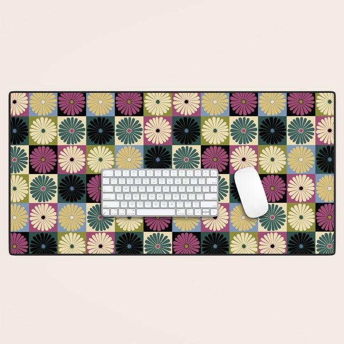 Retro Flowers Check Pattern I Desk Mat Gallery Image 1