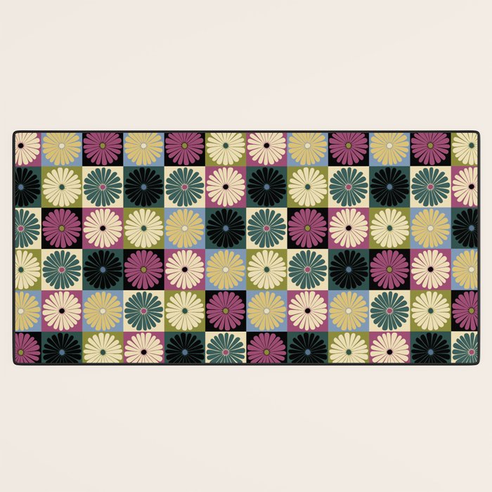 Retro Flowers Check Pattern I Desk Mat Gallery Image 3