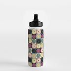 Retro Flowers Check Pattern I Water Bottle Gallery Image 2
