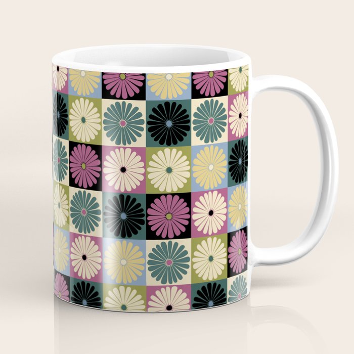Retro Flowers Check Pattern I Coffee Mug Gallery Image 1