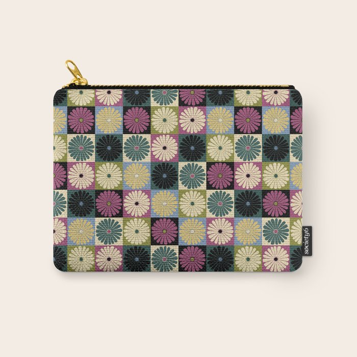 Retro Flowers Check Pattern I Carry All Pouch Gallery Image 1