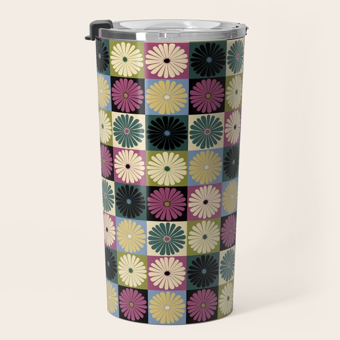 Retro Flowers Check Pattern I Travel Mug Gallery Image 3