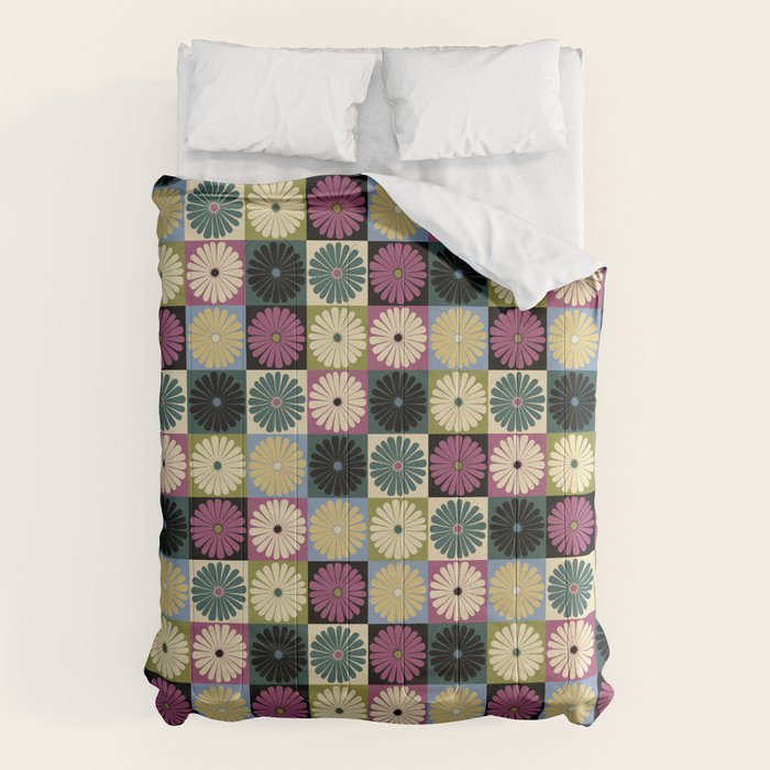 Retro Flowers Check Pattern I Comforter Gallery Image 6