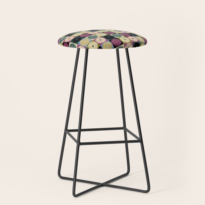 Retro Flowers Check Pattern I Stool Gallery Image 1