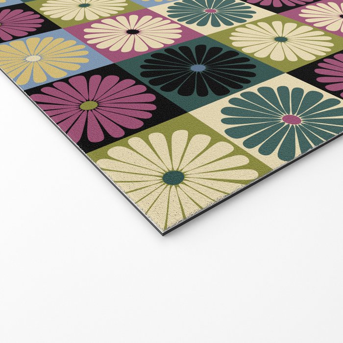 Retro Flowers Check Pattern I Welcome Mat Gallery Image 2