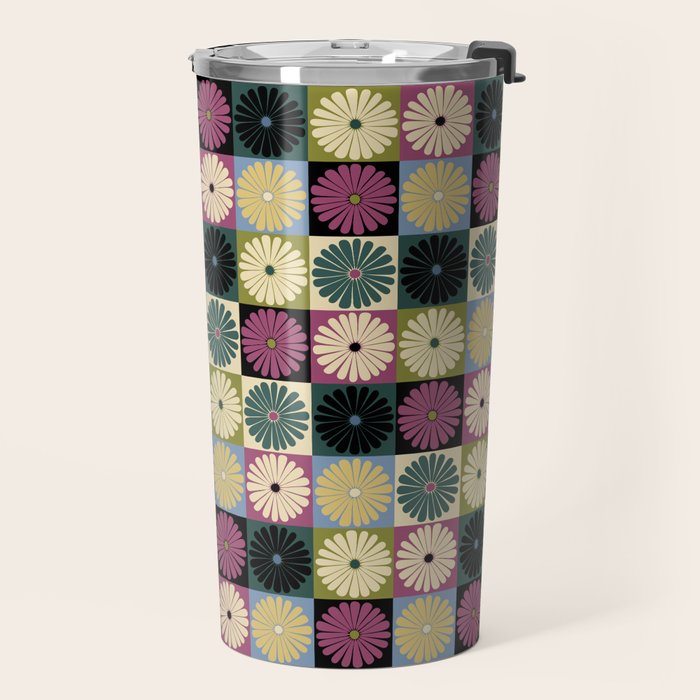 Retro Flowers Check Pattern I Travel Mug Gallery Image 2