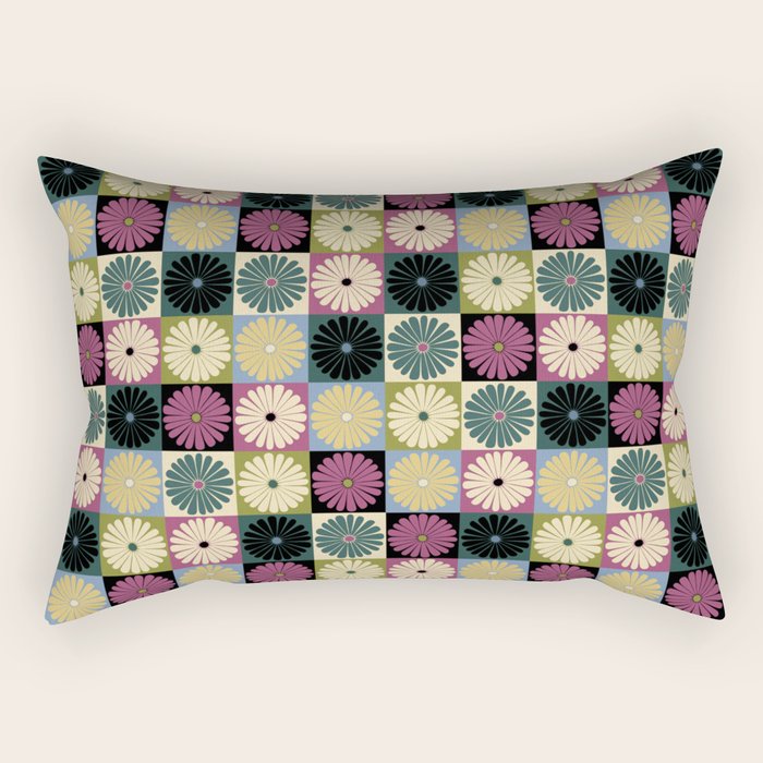 Retro Flowers Check Pattern I Rectangular Pillow Gallery Image 2